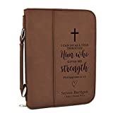 Custom Bible Cover - Philippians 4:13 - Brown Bible Case with Black Engraving