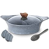 COOKLOVER Shabu Pot with Lid Non-Stick Casserole Induction Shabu Hot Pot with Divider, 11.8 Inch, 4.5L, 5.64lb - Grey