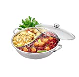 Yzakka Stainless Steel Shabu Hot Divider for Induction Cooktop Gas Stove Include Pot Spoon, 30cm, With Cover