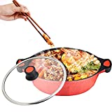 JXXM Shabu Shabu Hot Pot with Divider, Nonstick Ying Yang Hot Pot 12" Diameter 4.4 Quart Split Pot for All Stoves (Red)