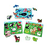 Melissa & Doug Animals Wooden Peg Puzzles Set - Farm, Pets, and Ocean - Animal Puzzles, Peg Puzzles For Toddlers Ages 2+