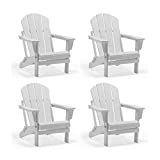 WO 4 Piece Set Outdoor Folding Poly Adirondack Chair for Backyard, Lawn, Patio, Deck, Garden, Weather Resistant Polyethylene Plastic Lounger, White