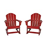 WO 2 PCS Outdoor Classic Rocking Adirondack Chair for Backyard, Lawn, Patio, Deck, Garden, Weather Resistant Polyethylene Plastic Lounger, Red