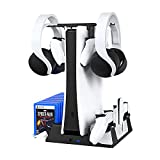 PS5 Vertical Stand with Cooling Fan and Dual Controller Charger Station for Playstation 5 PS5 Console,JOYTORN PS5 Charging Dock Station with Headset Hooker,13 Game Rack Storage, Media Remote Organizer