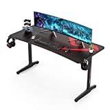 It's_Organized 60 inch Gaming Desk Racing Style Computer Desk with Free Mouse pad, T-Shaped Professional Gamer Game Station with USB Gaming Handle Rack, Cup Holder & Headphone Hook (Black)