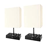 Banord 2 Pack Table Lamp, 3 Way Dimmable Desk Lamp with 1 USB Port and 1 Type C Port, Wireless Charging Nightstand Lamp with Touch Control and Fabric Shade for Living Room, Bedroom, Kids Room