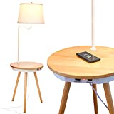 Brightech Owen - End Table with Lamp for Living Rooms, Wireless Charging Station & USB Ports Built in - Wood Nightstand / Side Table & LED Reading Light Attached for Bedrooms - Mid Century Modern