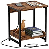 IRONCK Nightstand with Wireless Charging, 19" Side Tables for Small Spaces, 2 Tier Industrial End Tables Living Room/Bedroom, Sturdy and Easy Assembly, Vintage Brown