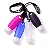 Travel Silicone Squeezable Bottles Refillable Cosmetic Gym Containers TSA Approved Portable Tube Set with Shower Lanyard for Shampoo Lotion(3.3 oz,Pack of 4)