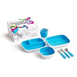 Munchkin Color Me Hungry Splash 7pc Toddler Dining Set – Plate, Bowl, Cup, and Utensils in a Gift Box, Blue
