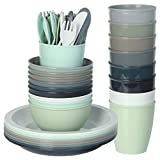 Youngever 54 pcs Plastic Toddler Dining and Utensil Set, BPA Free, Dishwasher Safe, Toddler Dinnerware and Toddler Silverware, Set of 9 in 9 Urban Colors
