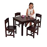 KidKraft Wooden Farmhouse Table & 4 Chairs Set, Children's Furniture for Arts and Activity, Espresso, Gift for Ages 3-8 23.6 x 23.6 x 19 inches