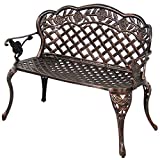 HOMEFUN Aluminum Outdoor Bench, Garden Benches Park Patio Front Porch Loveseat Furniture, Rose Carving Antique Bronze