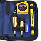 AWF PRO Plumb Bob Kit - 16 oz and 8 oz Solid Brass Plumb Bobs, 14 ft Retractable Line Reel with Magnetic Base, 2 Pencils, Pencil Sharpener, Carrying Case