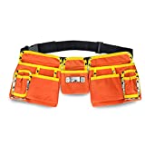 GlossyEnd 11 Pocket Orange 600D Polyester Construction Kids Tool Belt, Work Apron Great for Pretended Play Role, with Adjustable Poly Web Belt Quick Release Buckle