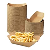 [250 Pack] 1 lb Heavy Duty Disposable Kraft Brown Paper Food Trays Grease Resistant Fast Food Paperboard Boat Basket for Parties Fairs Picnics Carnivals, Holds Tacos Nachos Fries Hot Corn Dogs