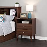 Prepac Milo Mid-Century Modern Nightstand, 2-Drawer with Open Shelf, Cherry