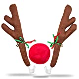Zento Deals Reindeer Car Antlers and Nose Decoration Set Premium Quality Material, Xmas Jingle Bells for Christmas Costume Accessory Set Great for Holidays