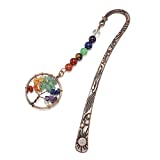 Top Plaza Unique Vintage Metal Bookmark Religious Bronze Star Sun Moon Bookmarks with 7 Chakra Crystals Healing Stone Beaded Tree of Life Pendant Mothers Day Mom Gifts