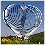 DJUAN Wind Spinner Outdoor Metal Decorations,Silver Heart Wind Spinners for Yard and Garden,Stainless Steel Wind Chimes for Outside Decor,Birthday Gifts for Mom,Mother's Day,Aunt Gifts