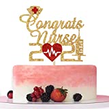 Glitter Congrats Nurse 2021 Cake Topper,2021 Nurse Graduation Party Decorations,Congrats RN,Class of 2021 Graduation Party Decorations(Gold and Red)