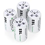 EBL D Size Battery Adapters, AA to D Size Battery Spacer Converter Case Use with Rechargeable AA Battery Cells - 4 Pack