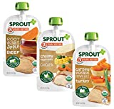 Sprout Organic Baby Food, Stage 3 Pouches, Root Veg & Beef, Creamy Veg & Chicken, Garden Veg & Turkey Variety Pack, 4 Oz Purees (Pack of 18)