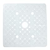SlipX Solutions Accu-Fit Square Shower Mat, Extra Large 27"x27", Non-Slip Stall Mat for Elderly & Kids Standing Bath Tub Mat, Machine Washable, Suction Cups, Clear