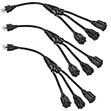 DEWENWILS 18 Inch 1 to 3 Christmas Light Extension Cord Splitter, 16AWG Heavy Duty SJTW Wire, 3 Prong Indoor Power Strip, ETL Listed, Black, Pack of 3