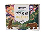 STUDIOSTONE CREATIVE Bear and Wolf Soapstone Sculpture Stone Carving DIY Arts Crafts Kit Kids Adults