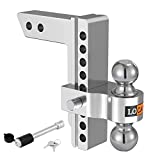 LOCAME Adjustable Trailer Hitch, Fits 2-Inch Receiver, 8-Inch Drop/Rise Aluminum Drop Hitch, 12,500 LBS GTW-Tow Hitch for Heavy Duty Truck with Double Stainless Steel Locks, Silver, LC0004