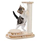 Made4Pets Cat Scratching Post Cat Scratcher Toy Wooden Two-Layer Cat Turntable with Interactive Balls and Dangling Ball