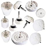 Polishing Pad Buffing Wheel Kit White Flannelette 12 Pack, Buffing Wheel for Drill for Metal Aluminum Stainless Steel Chrome Wood Plastic Ceramic Glass Woods Fabric Cotton Machine Jewelry etc