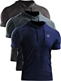Neleus Men's 3 Pack Dry Fit Running Shirt Workout Athletic Shirt with Hoods,Grey Black,Slate Gray,Navy Blue,US S,EU M