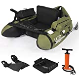 LAZZO Inflatable Fishing Float Tube with Hand Air Pump, Hold up to 286lb, Flotation Boat Includes Storage Pocket, Step in Fins,Inflate Seat & backrest, Rod Holder and Rack, Oar,Fish Ruler, Green