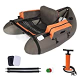 LAZZO Inflatable Fishing Float Tube with Hand Air Pump, Flotation Boat with Orange Storage Pockets, Inflatable Seat and backrest, Fish Ruler, Adjustable Straps, Bearing 286lbs, Gray