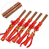 100 Pairs 10 Inch Pau Rosa Wood Chopsticks with Red Embroidery Pouch and Engraved Custom Personalized Names and Date in Classic Chinese Style - Washable Chopsticks in Bulk for Wedding or Business