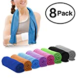 DARUNAXY 8 Pack Evaporative Cooling Towels 40"x12", Snap Cooling Towels for Sports, Workout, Fitness, Gym, Yoga, Pilates, Travel, Camping and More (8 Mix Color)