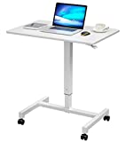 27'' Pneumatic Adjustable Height Desk Mobile Laptop Standing Desk Cart, Portable Sit Stand Rolling Table for Home Office by FitDesk White