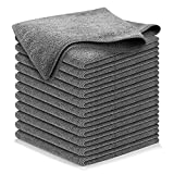 USANOOKS Microfiber Cleaning Cloth Grey - 12Pcs (16x16 in) High Performance - 1200 Washes, Ultra Absorbent Weave Trap Grime & Liquid for Streak-Free Mirror Shine, Scratch Proof & Lint Free Cloth