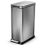Home Zone Living 12 Gallon Kitchen Trash Can, Slim Stainless Steel, Step Pedal, 45 Liter, Silver (VA41861A)