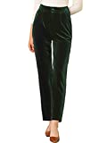 Allegra K Women's Elegant Velvet High Waist Trousers with Pockets Work Ankle Pants X-Large Deep Green