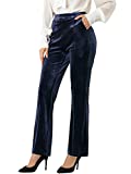 Allegra K Women's Elegant Straight Leg High Waist Pockets Velvet Long Pants X-Small Blue