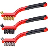 3-Piece, Wire Brush Set, Cleaning Brush Detailing, Brass, Stainless Steel, and Nylon, Heavy Duty, Crimped Scratch Brushes, Length 7”