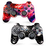 CHENGDAO Controller for PS3 2 Pack Wireless Controller for Playstaion 3 6-Axis with High-Performance Double Shock, Motion Control, USB Charging Cable (Skull + Galaxy)