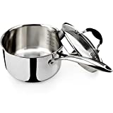 AVACRAFT Top Rated Tri-Ply Stainless Steel Saucepan with Glass Strainer Lid, Two Side Spouts, Multipurpose Sauce Pan with Lid, Sauce Pot, Cooking Pot (Tri-Ply Full Body, 3.5 Quart)