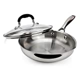 AVACRAFT 18/10 Stainless Steel Frying Pan with Lid and Side Spouts, Induction Compatible Stainless Steel Skillet Frying Pan with Lid, Cooking Pan (Tri-Ply Capsule Bottom, 8 Inch)