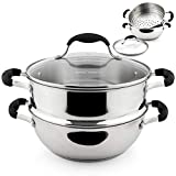 AVACRAFT 18/10, 3 Piece Stainless Steel Steamer Cooking Pot Set, Steamer for Cooking, Everyday Pan, Steamer Pan Set, with Glass Lid, Induction Cooktop Pan