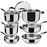 AVACRAFT 18/10 Stainless Steel Premium Multiclad Pots and Pans Set, Stainless Steel Cookware Set, Tri-Ply Body Stainless Steel Pan Set, 10-Piece Set