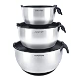 AVACRAFT 18/10 Top Rated Stainless Steel Mixing Bowls with Lids, non slip silicone base bowls with Handle, Mixing Bowl Set with Pour Spouts & Measurement Marks, Home Essentials Cooking Bowls, (Black)